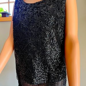 Vintage black beaded cocktail attire top. Made in Hong Kong